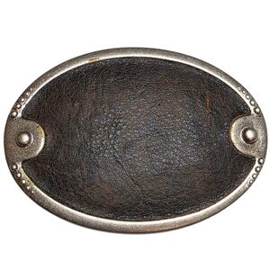 Vintage Natural Brown Leather & Silver Metal Large Oval Western Mens Belt Buckle